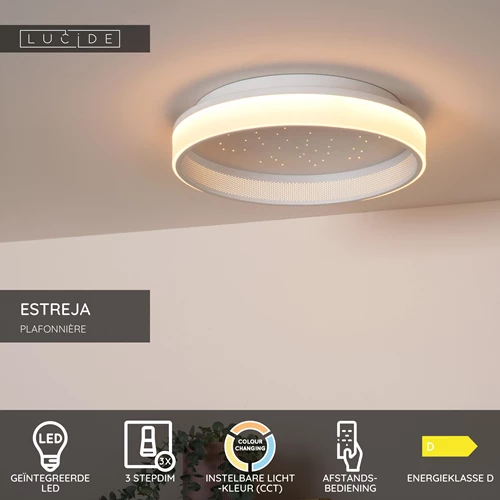 Lucide ESTREJA - Plafonnière - Ø 40 cm - LED 3 StepDim - CCT - 2500K/3000K - Wit - USP